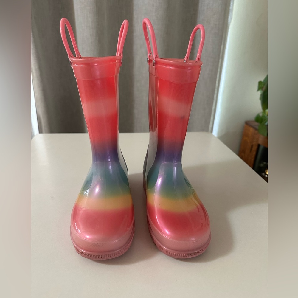 SHOFORT Kids Rain Boots With Easy-On Handles Size 12 Rainbow colors